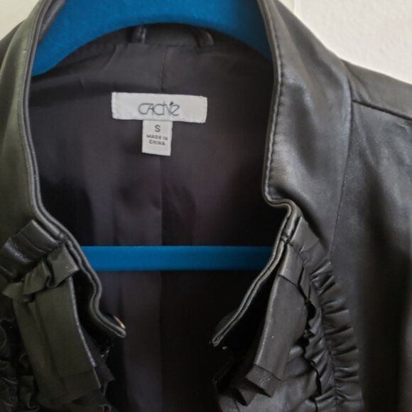 EUC, Cache ruffled black leather jacket, Sz. Sm - Picture 3 of 4